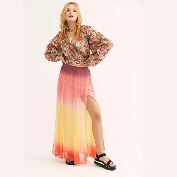🆕FREE PEOPLE ONE OMBRÉ DIP DYE ARTEMIS MAXI SKIRT - Picture 1 of 4